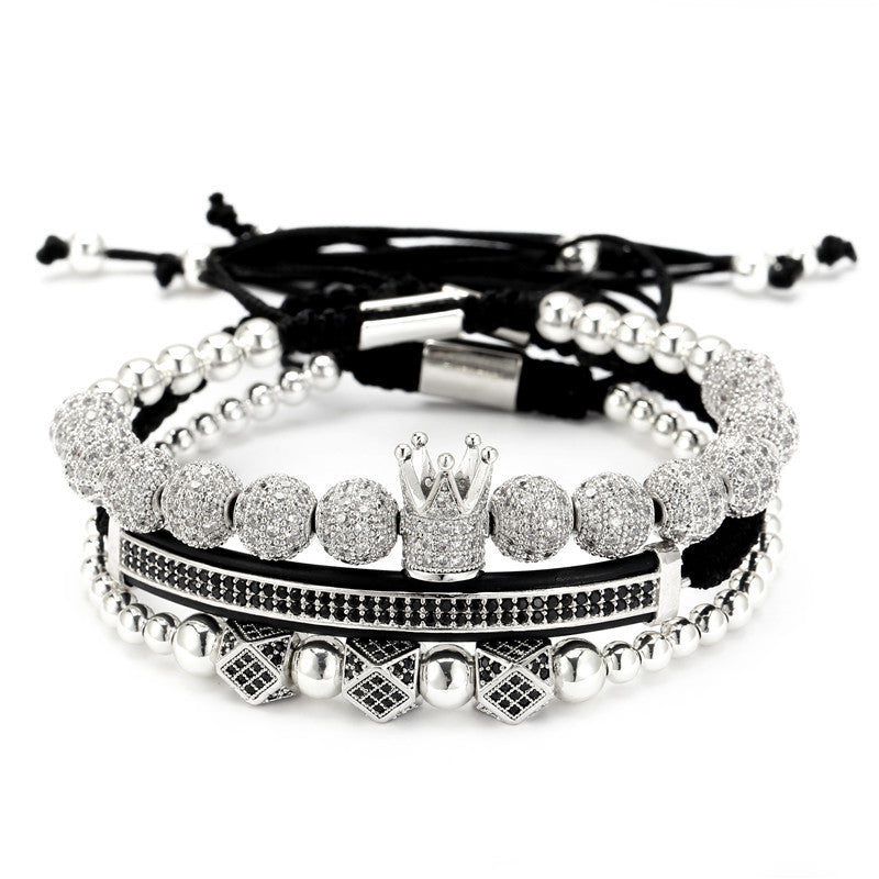 3pcs/set 8mm CZ Ball Beads Black Octagon Bracelets for Men Silver Men Bracelets Charms Beads Beyond
