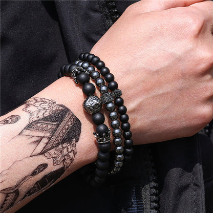 5 sets/lot Lion Spacers Black Matte Stone Bracelets Men Bracelets Charms Beads Beyond