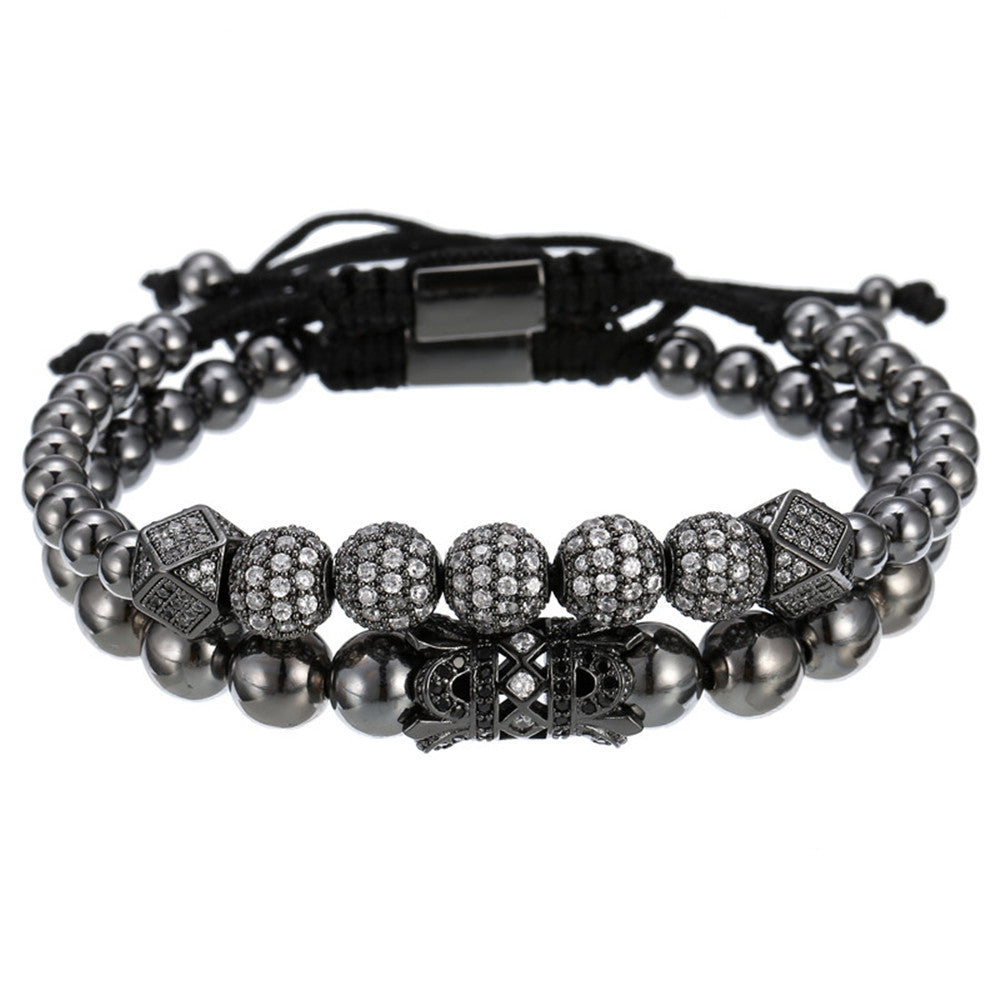 2pcs/set CZ Paved Tube Bracelets for Men Black Men Bracelets Charms Beads Beyond