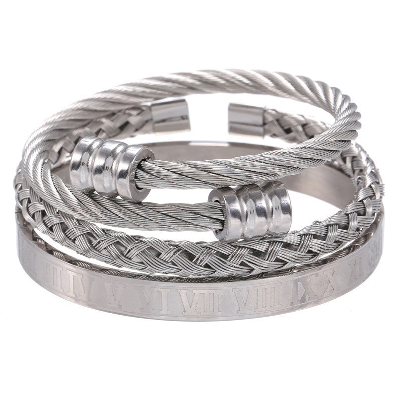 3pcs/set Stainless Steel Roman Bracelets & Bangles for Men Silver Men Bracelets Charms Beads Beyond