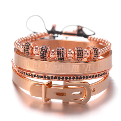 4pcs/set CZ Paved Bracelets & Roman Bangles for Men Rose Gold Men Bracelets Charms Beads Beyond