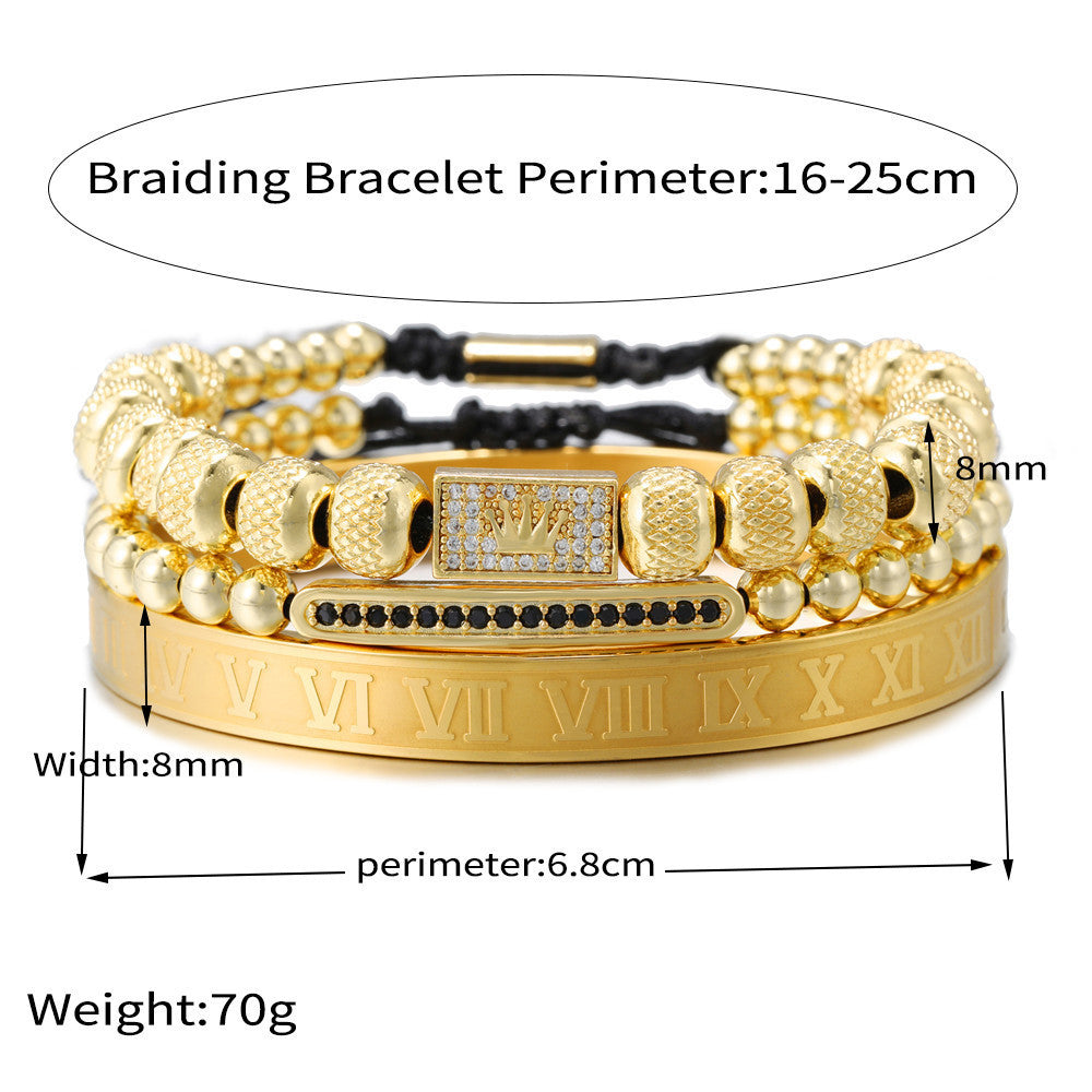 3pcs/set Stainless Steel Roman Bangle CZ Crown Bracelet Set for Men Men Bracelets Charms Beads Beyond