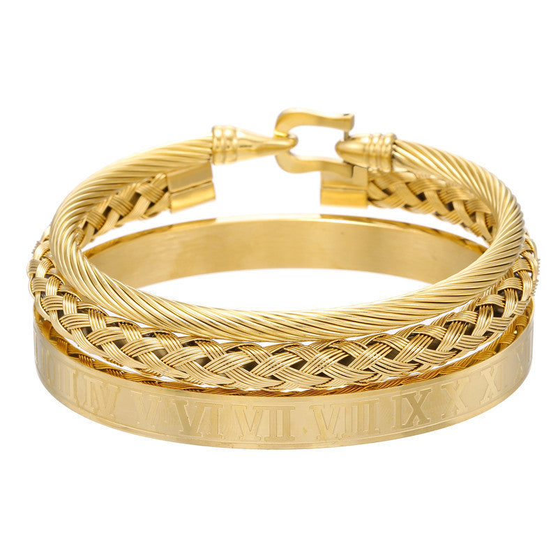 3pcs/set Stainless Steel Bangles for Men Gold Men Bracelets Charms Beads Beyond