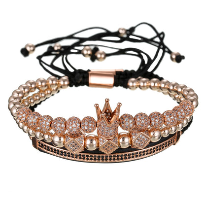 3pcs/set 6mm CZ Ball Beads Clear Octagon Bracelets for Men Rose Gold Men Bracelets Charms Beads Beyond