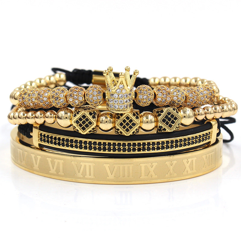 4pcs/set CZ Paved Bracelets & Bangles for Men Gold Men Bracelets Charms Beads Beyond
