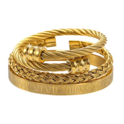 3pcs/set Stainless Steel Roman Bracelets & Bangles for Men Gold Men Bracelets Charms Beads Beyond