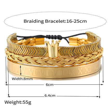 3pcs/set Stainless Steel Bangle Crown Hematite Bracelet Set for Men Men Bracelets Charms Beads Beyond