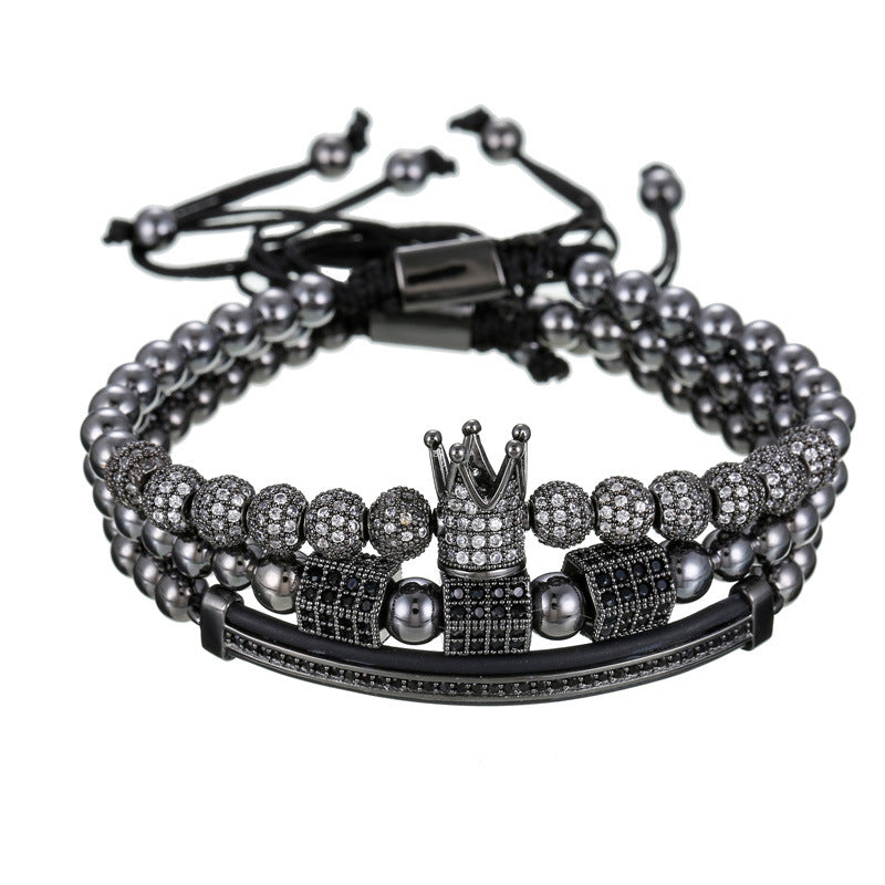 3pcs/set CZ Paved Hexagon Beads Bracelets for Men Black Men Bracelets Charms Beads Beyond