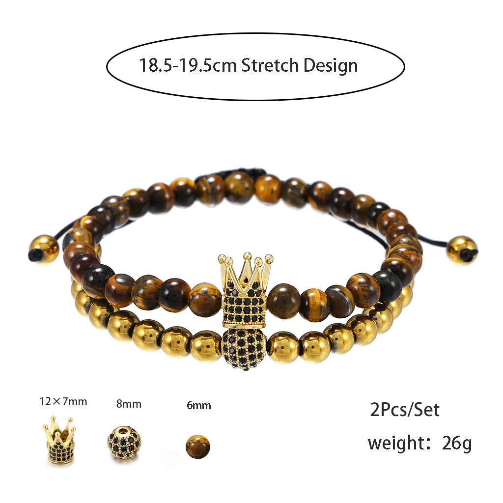 5 sets/lot CZ Paved Spacers Tiger Eye Bracelet for Men Men Bracelets Charms Beads Beyond
