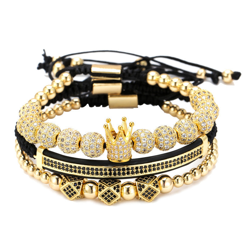 3pcs/set 8mm CZ Ball Beads Black Octagon Bracelets for Men Gold Men Bracelets Charms Beads Beyond