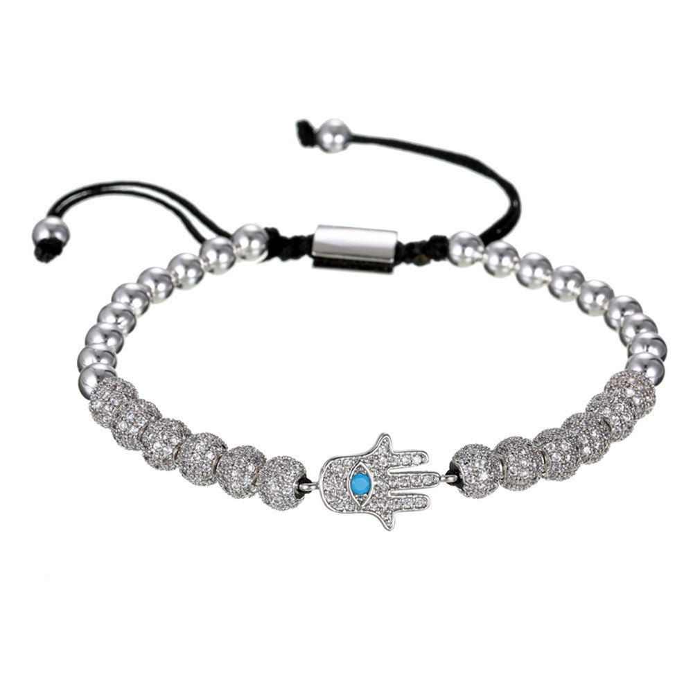 CZ Paved Hamsa Bracelet for Men Silver Men Bracelets Charms Beads Beyond