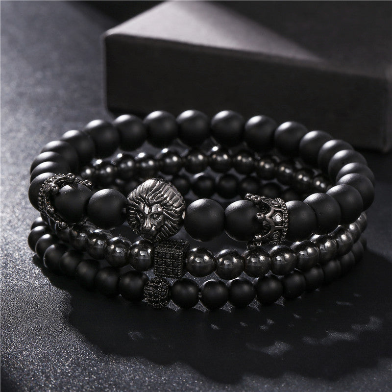 5 sets/lot Lion Spacers Black Matte Stone Bracelets Men Bracelets Charms Beads Beyond