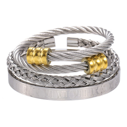 3pcs/set Stainless Steel Roman Bracelets & Bangles for Men Silver+Gold Men Bracelets Charms Beads Beyond