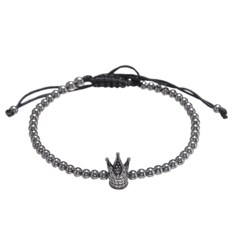 5pcs/lot CZ Paved Crown Bracelets for Men Black Men Bracelets Charms Beads Beyond