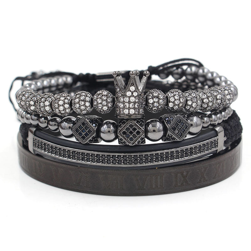 4pcs/set CZ Paved Bracelets & Bangles for Men Black Men Bracelets Charms Beads Beyond