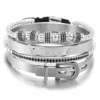 4pcs/set CZ Paved Bracelets & Roman Bangles for Men Silver Men Bracelets Charms Beads Beyond