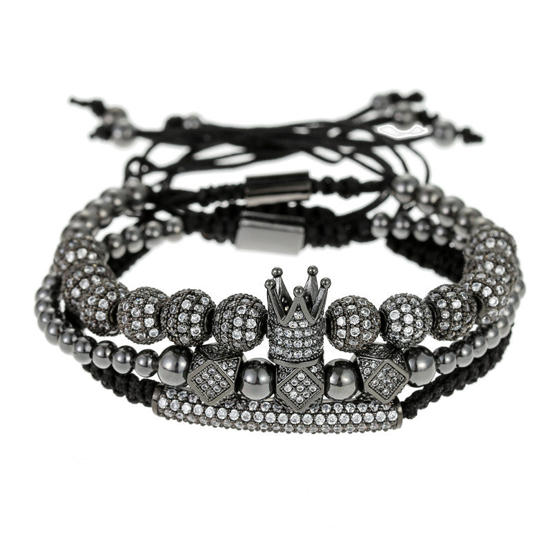 3pcs/set CZ Paved Bracelets & Bangles for Men Black Men Bracelets Charms Beads Beyond