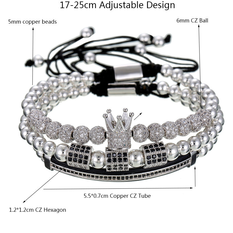 3pcs/set CZ Paved Hexagon Beads Bracelets for Men Men Bracelets Charms Beads Beyond