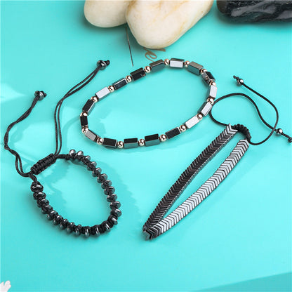 5 sets/lot Black Hematite Adjustable Bracelets Men Bracelets Charms Beads Beyond