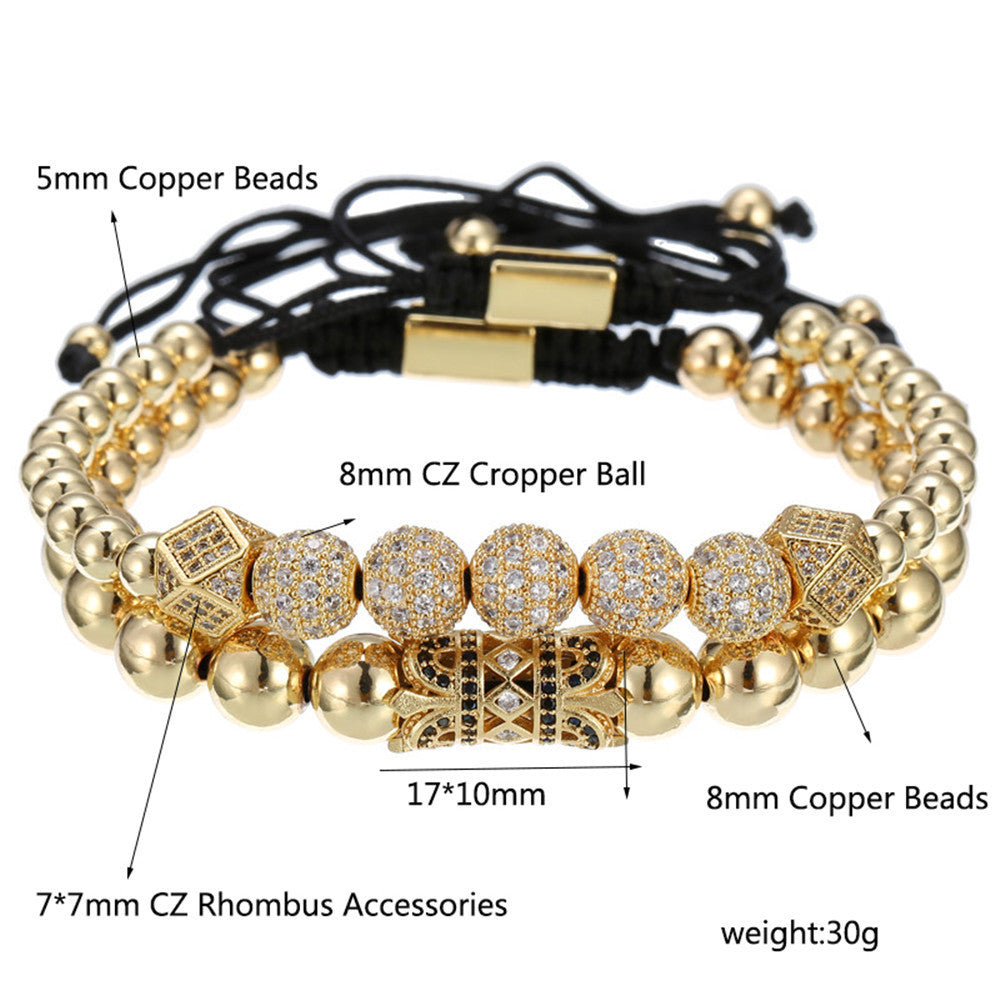2pcs/set CZ Paved Tube Bracelets for Men Men Bracelets Charms Beads Beyond