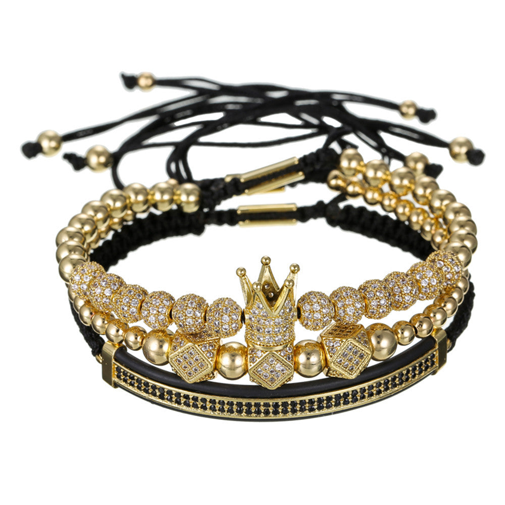 3pcs/set 6mm CZ Ball Beads Clear Octagon Bracelets for Men Gold Men Bracelets Charms Beads Beyond