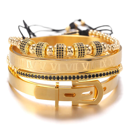 4pcs/set CZ Paved Bracelets & Roman Bangles for Men Gold Men Bracelets Charms Beads Beyond