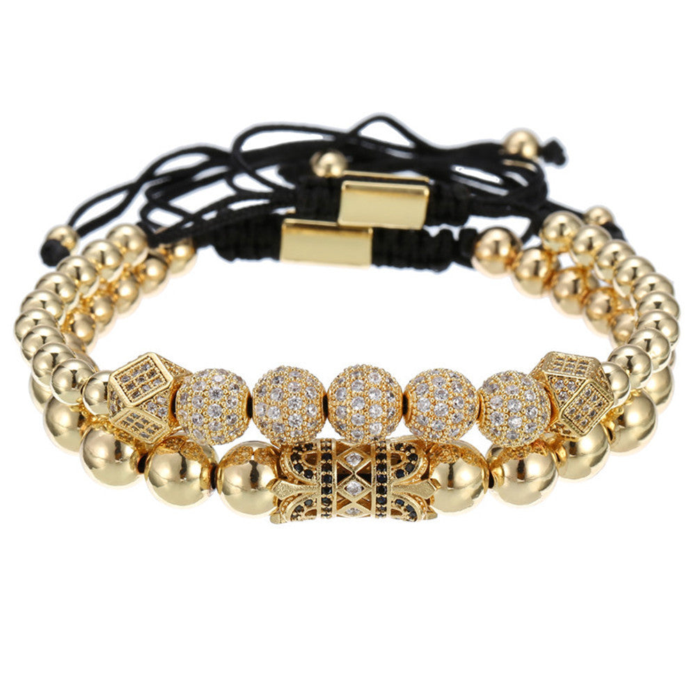 2pcs/set CZ Paved Tube Bracelets for Men Gold Men Bracelets Charms Beads Beyond