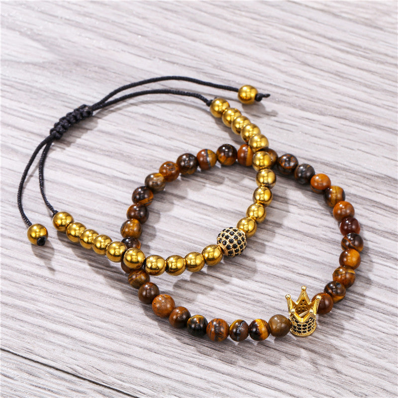 5 sets/lot CZ Paved Spacers Tiger Eye Bracelet for Men Men Bracelets Charms Beads Beyond