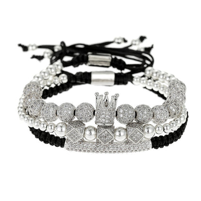 3pcs/set CZ Paved Bracelets & Bangles for Men Silver Men Bracelets Charms Beads Beyond