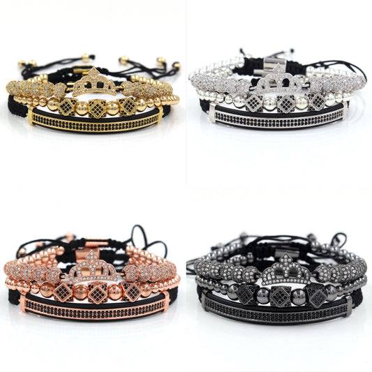 3pcs/set CZ Paved Crown Bracelets for Men Men Bracelets Charms Beads Beyond