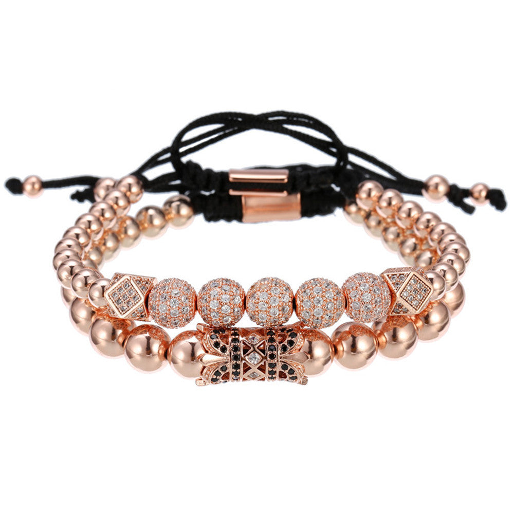 2pcs/set CZ Paved Tube Bracelets for Men Rose Gold Men Bracelets Charms Beads Beyond