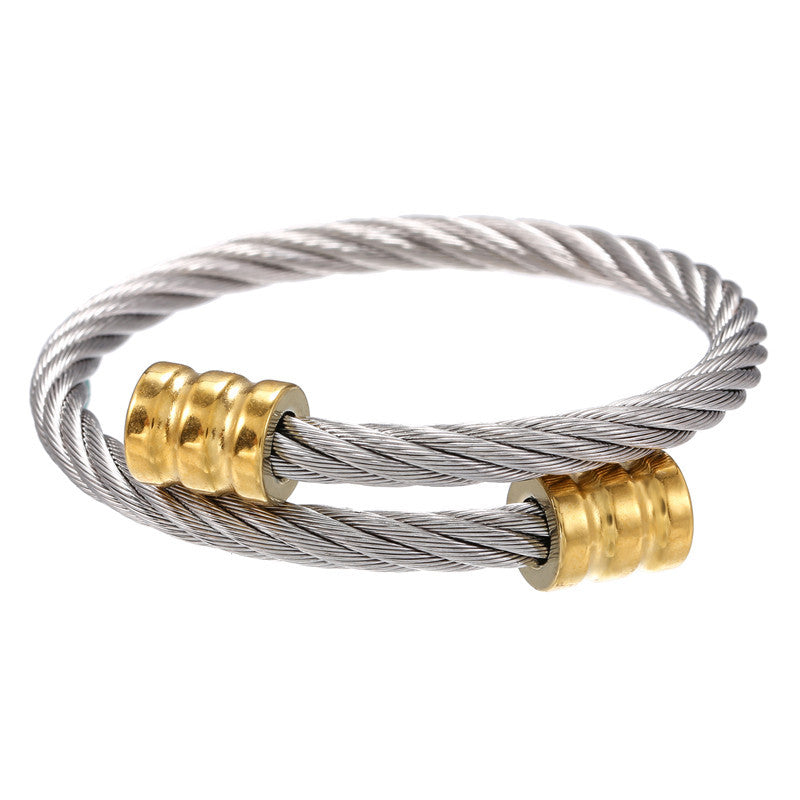 5pcs/lot Fashion Stainless Steel Bangle for Men Silver + Gold Men Bracelets Charms Beads Beyond