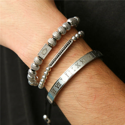 3pcs/set Stainless Steel Roman Bangle CZ Crown Bracelet Set for Men Men Bracelets Charms Beads Beyond