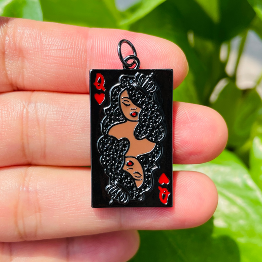 10pcs/lot CZ Paved Afro Black Queen of Hearts Card Charms Black on Black CZ Paved Charms Afro Girl/Queen Charms New Charms Arrivals Charms Beads Beyond