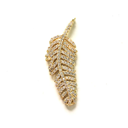 10pcs/lot 42*14.5mm CZ Paved Feather Charms Gold CZ Paved Charms Feathers Charms Beads Beyond