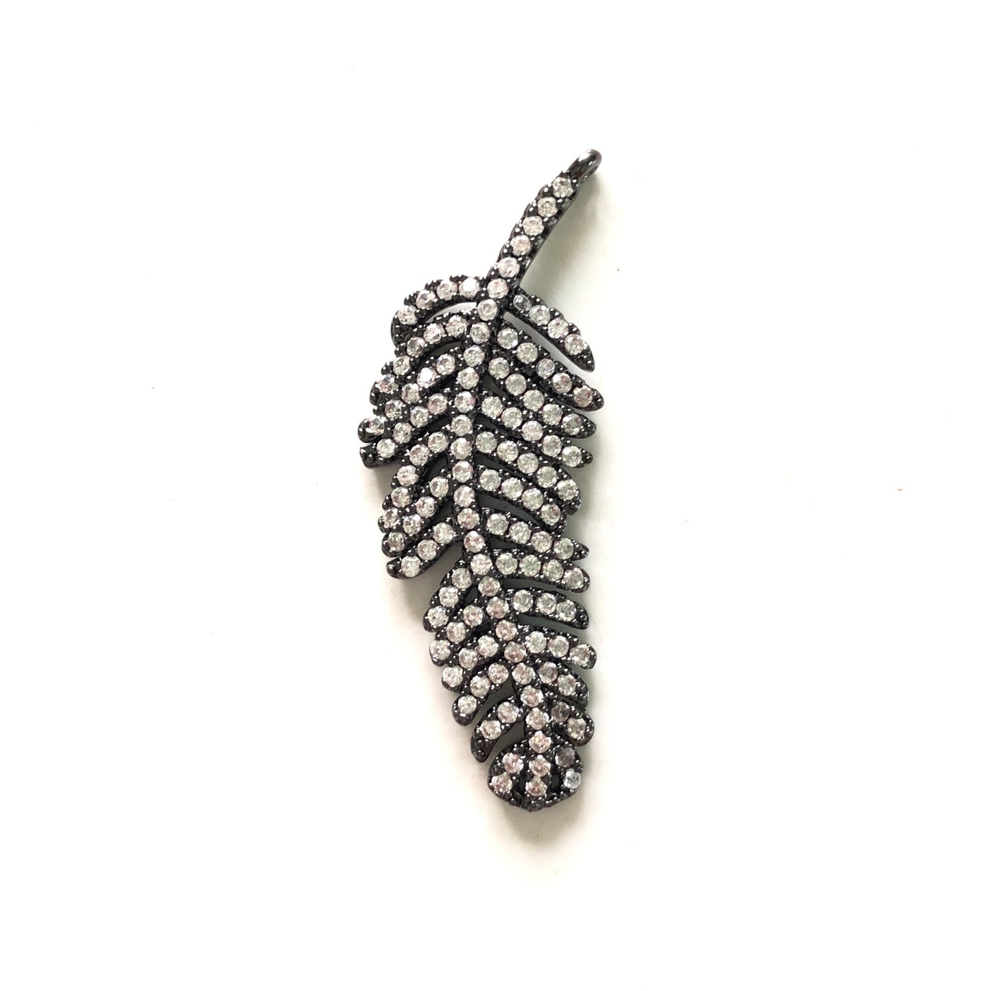 10pcs/lot 42*14.5mm CZ Paved Feather Charms Black CZ Paved Charms Feathers Charms Beads Beyond