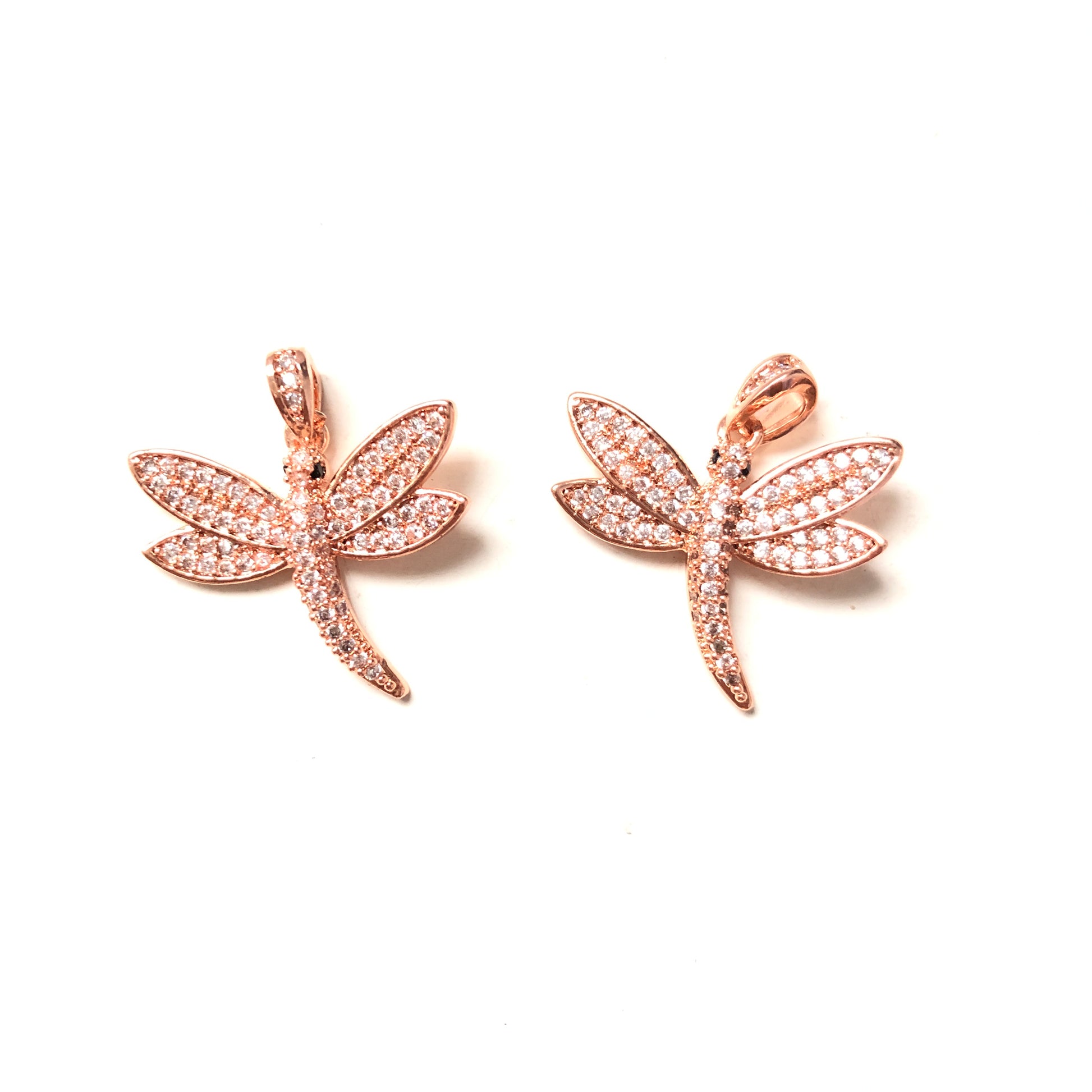 10pcs/lot 23.5*21.5mm CZ Paved Dragonfly Charms Rose Gold CZ Paved Charms Animals & Insects Charms Beads Beyond