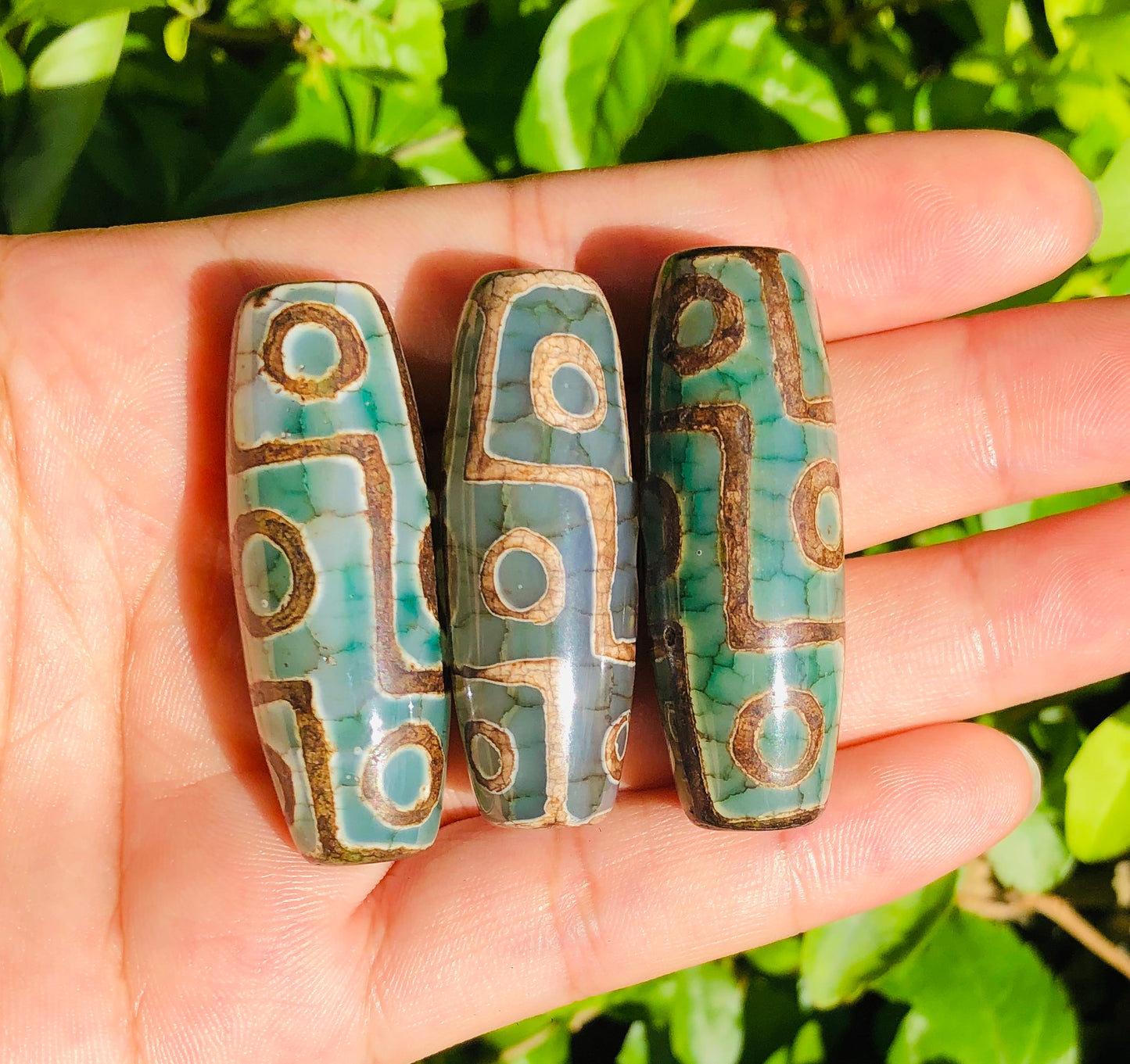 5pcs/lot 40*15mm Green Natural Tibetan Agate Spacers Agate Spacers Focal Beads Charms Beads Beyond