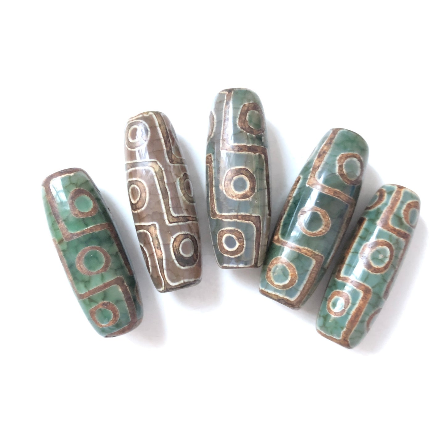 5pcs/lot 40*15mm Green Natural Tibetan Agate Spacers Agate Spacers Focal Beads Charms Beads Beyond