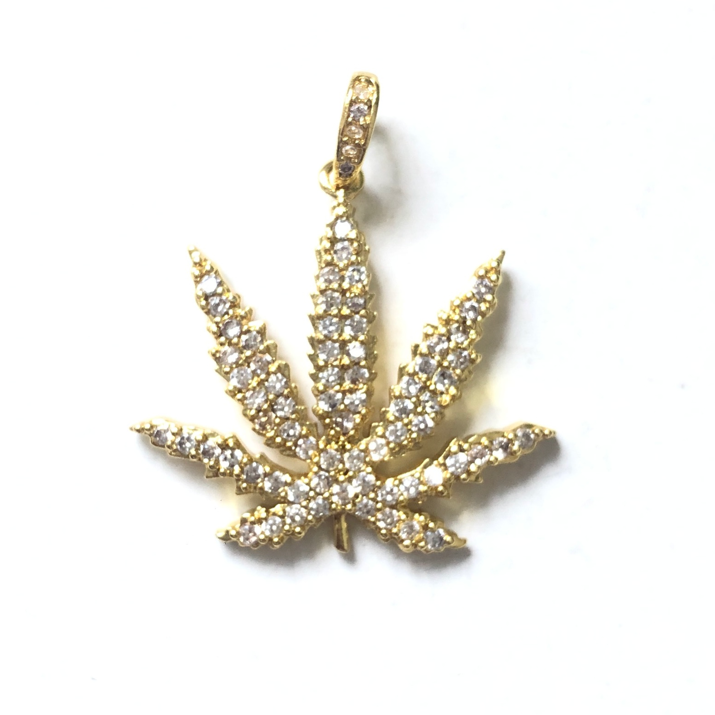 10pcs/lot 25*21.5mm CZ Paved Cannabis Leaf Plant Charms Gold CZ Paved Charms Flowers Charms Beads Beyond