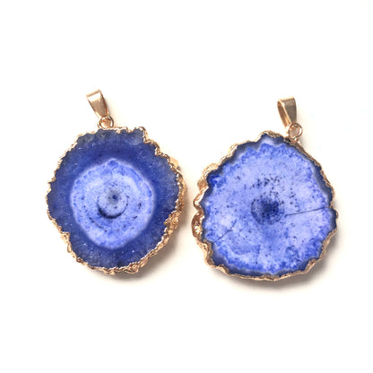 5pcs/lot 20-40mm Gold Plated Sun Flower Agate Charm Blue on Gold Stone Charms Charms Beads Beyond