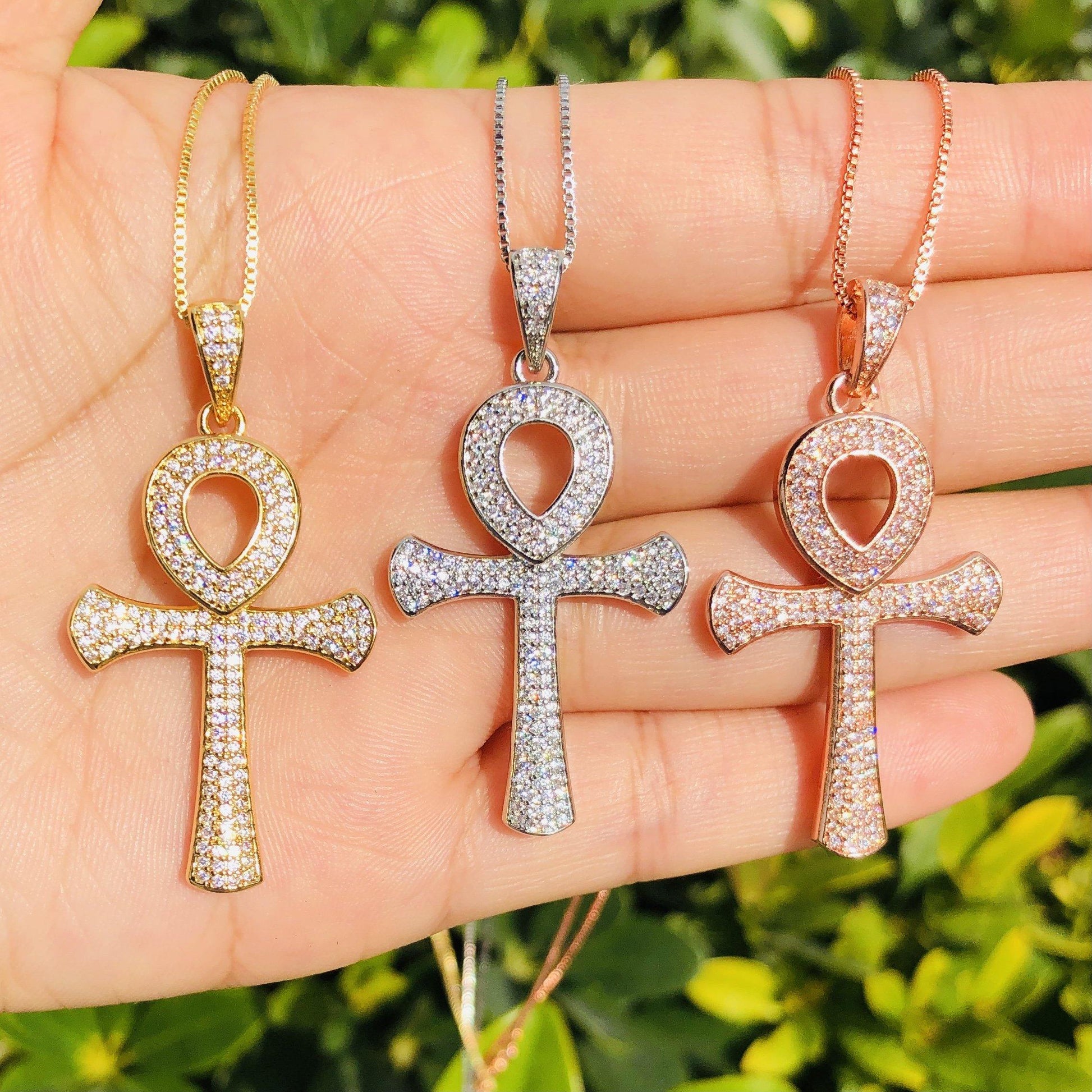 5pcs/lot 45*23.3mm CZ Paved Ankh Necklaces Necklaces Charms Beads Beyond