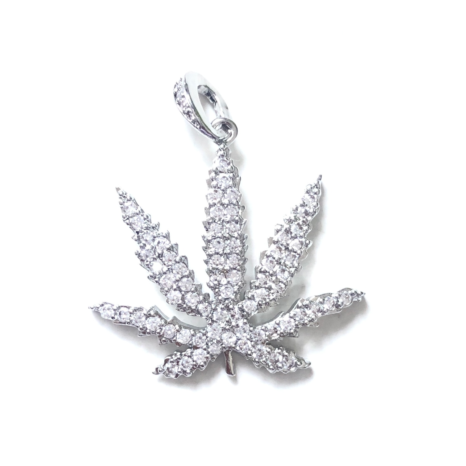 10pcs/lot 25*21.5mm CZ Paved Cannabis Leaf Plant Charms Silver CZ Paved Charms Flowers Charms Beads Beyond