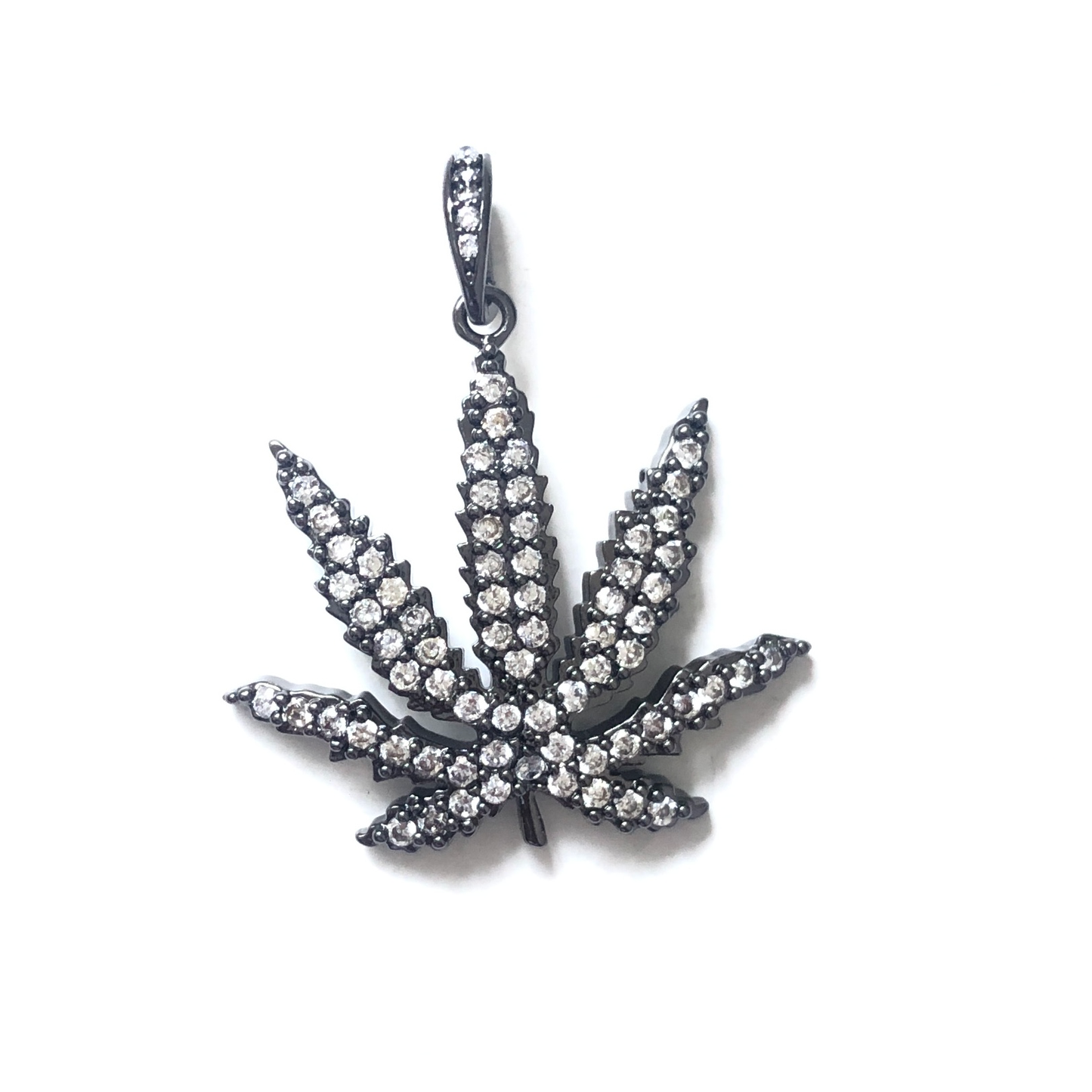 10pcs/lot 25*21.5mm CZ Paved Cannabis Leaf Plant Charms Black CZ Paved Charms Flowers Charms Beads Beyond