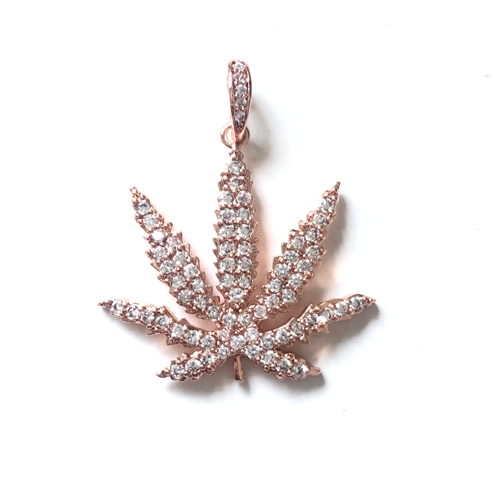 10pcs/lot 25*21.5mm CZ Paved Cannabis Leaf Plant Charms Rose Gold CZ Paved Charms Flowers Charms Beads Beyond
