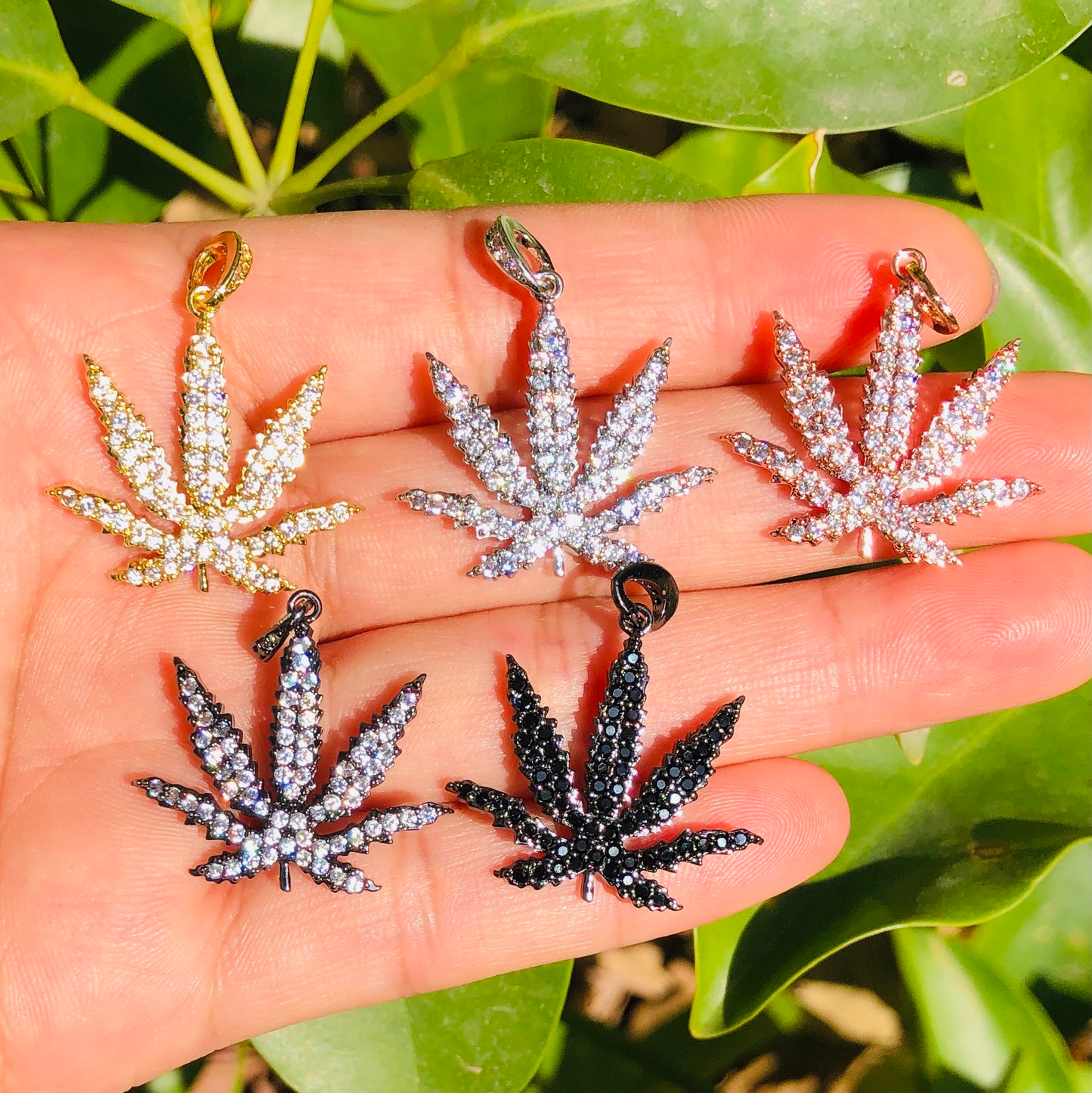 10pcs/lot 25*21.5mm CZ Paved Cannabis Leaf Plant Charms Mix Colors CZ Paved Charms Flowers Charms Beads Beyond