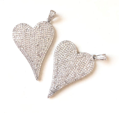 5pcs/lot 48.6*29.2mm CZ Paved Big Heart Charms Silver CZ Paved Charms Hearts Large Sizes Charms Beads Beyond