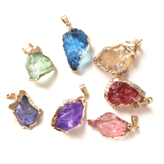 10pcs/lot Gold Plated Natural Quartz Charm Mix Colors (Random) Stone Charms Charms Beads Beyond