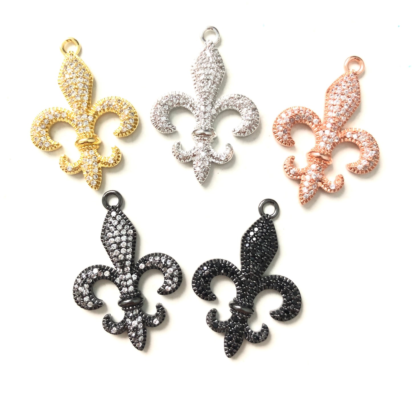 10pcs/lot 30*22mm CZ Paved Fleur De Lis Saints Charms CZ Paved Charms American Football Sports Louisiana Inspired Mardi Gras Charms Beads Beyond