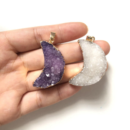 5pcs/lot 34*15mm Moon Shape Natural Agate Druzy Charm Stone Charms Charms Beads Beyond